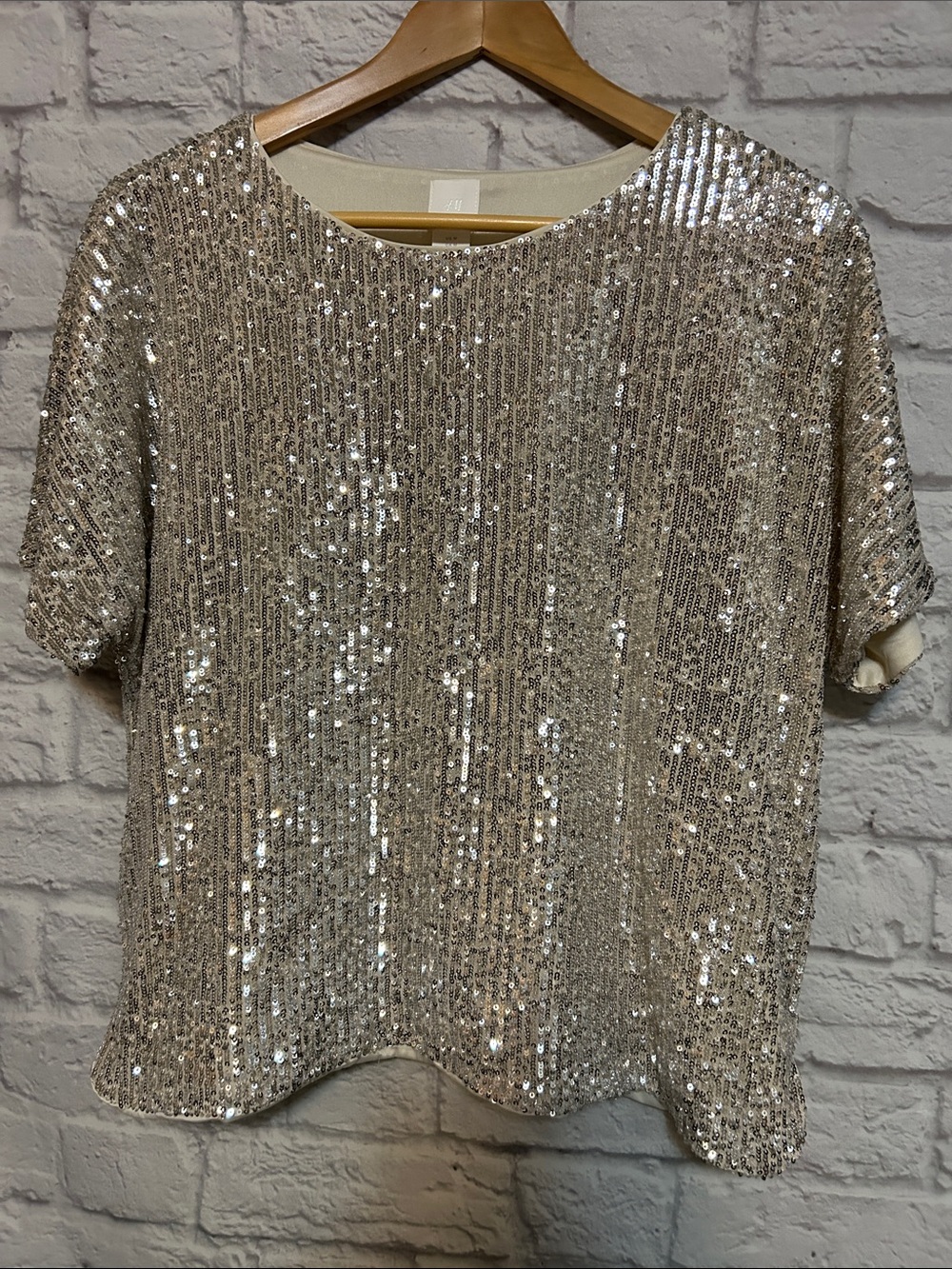 H&M Short Sleeve Sequin Top - Gold